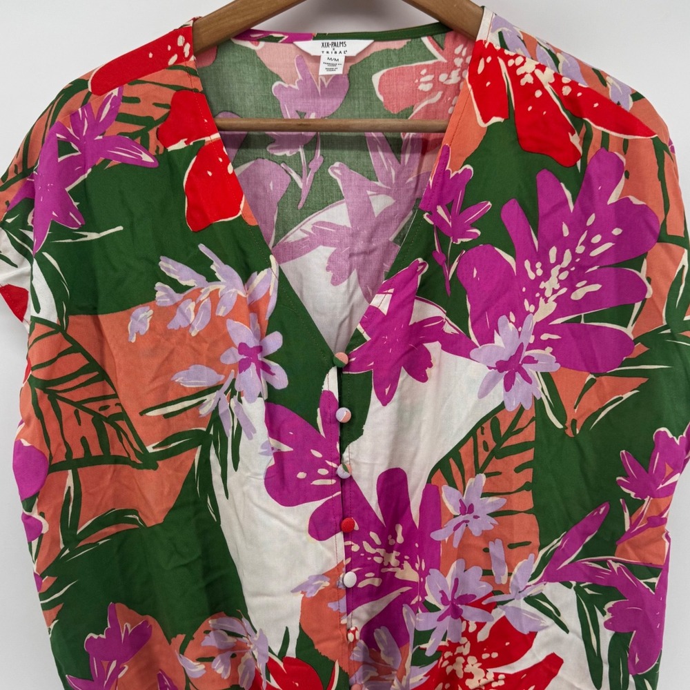 Tribal X IX PALMS Women's M Tie Front Cartagena Top Floral Tropical Resort wear
